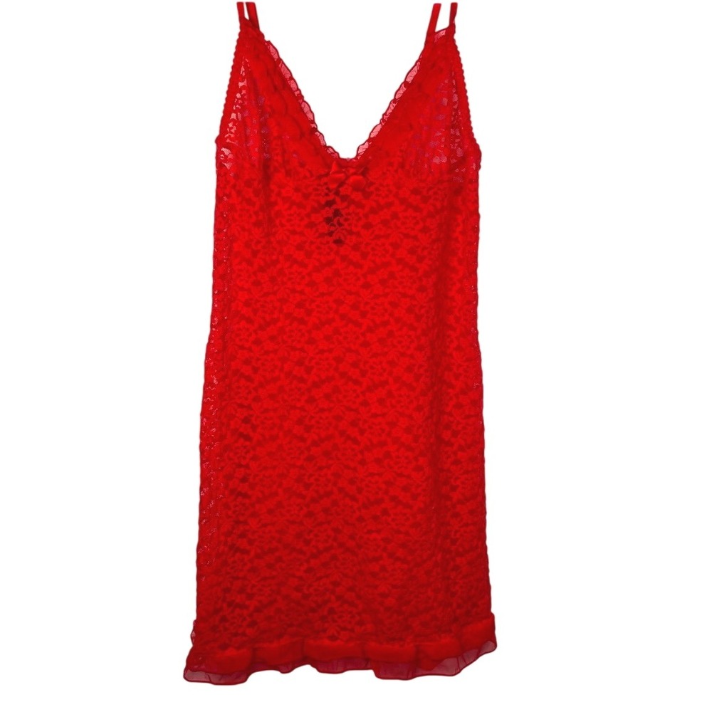 Victoria's Secret Red Lace Babydoll‎ Slip Dress Mini Length Bow Detail Small